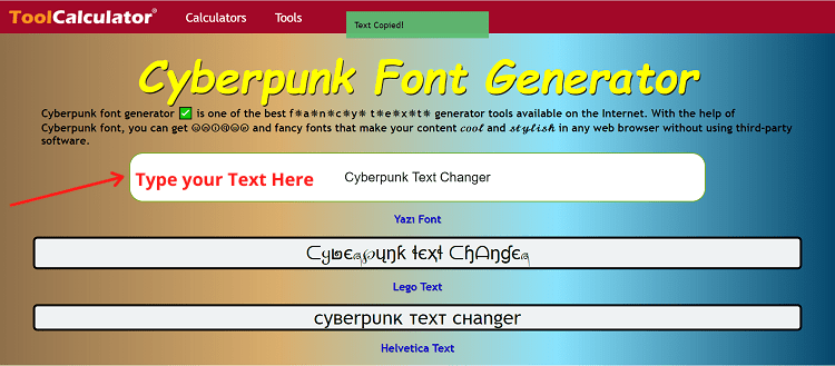 Cyberpunk Font Generator Input