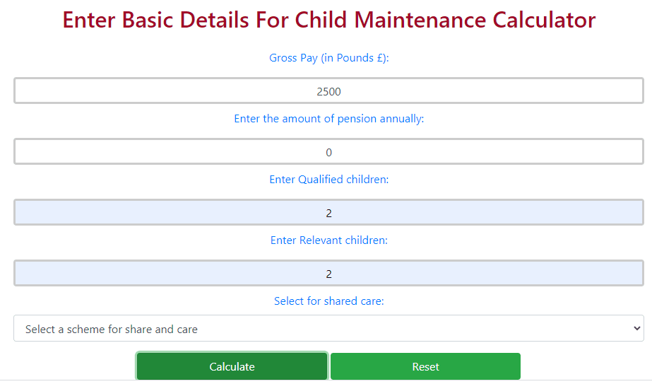 Child Maintainance Calculator Input