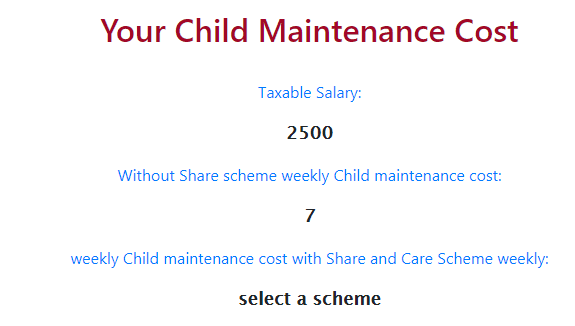 Child Maintainance Calculator Output