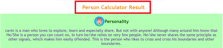 Person Calculator Personality